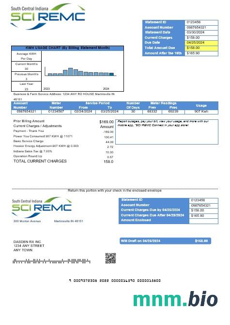 USA Indiana SCI REMC rachunek za usługi komunalne szablon w formacie Word i PDF